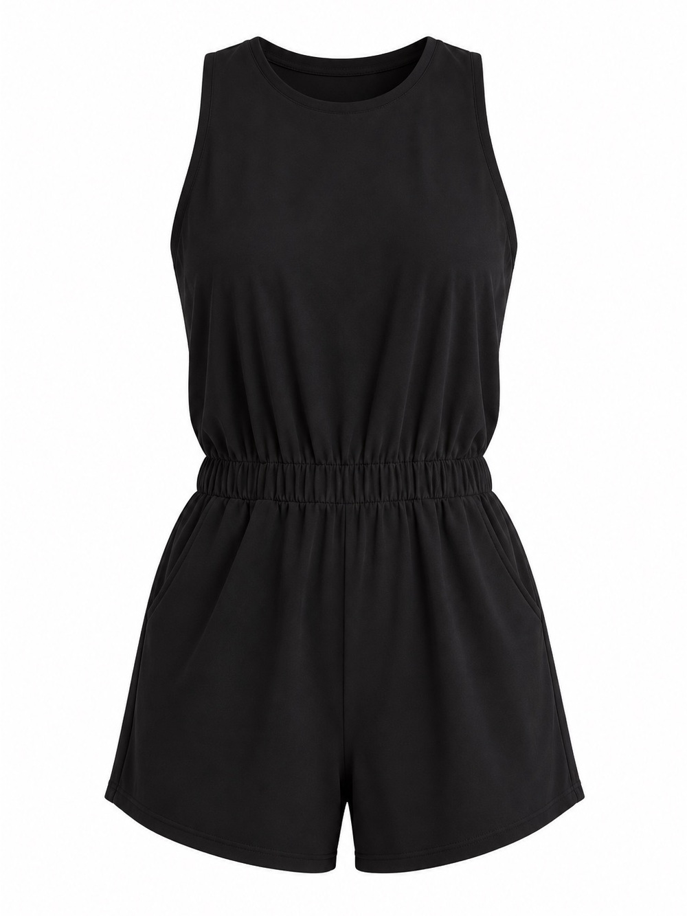 NWT Zella Black Sleeveless Elastic-Waist Romper with Pockets